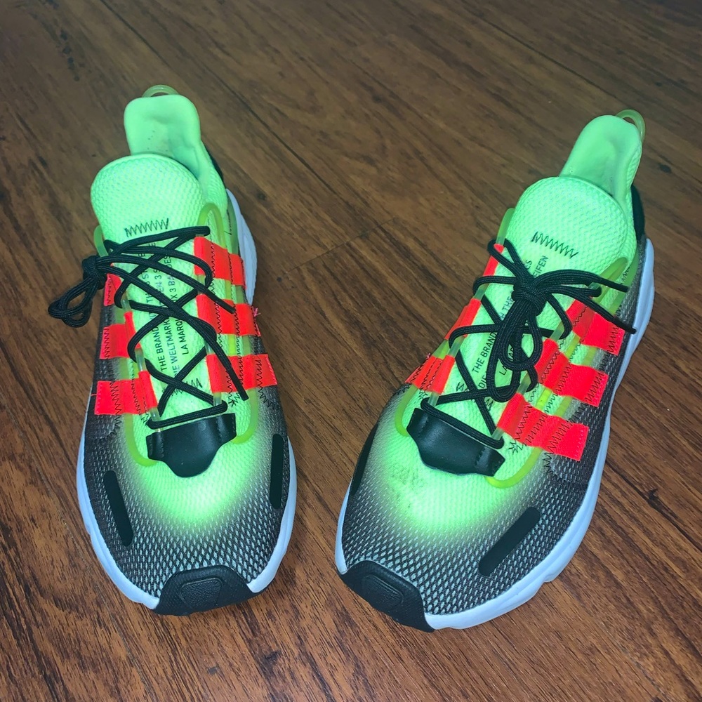 Adidas size 12 neon yellow and red